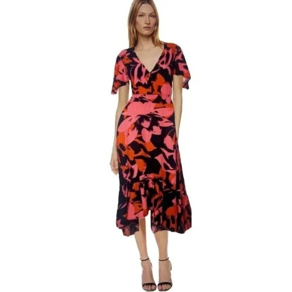 NWT Abel The Label Anthropologie Navy Pink Orange Hi Lo Clare Dress L Large Wome